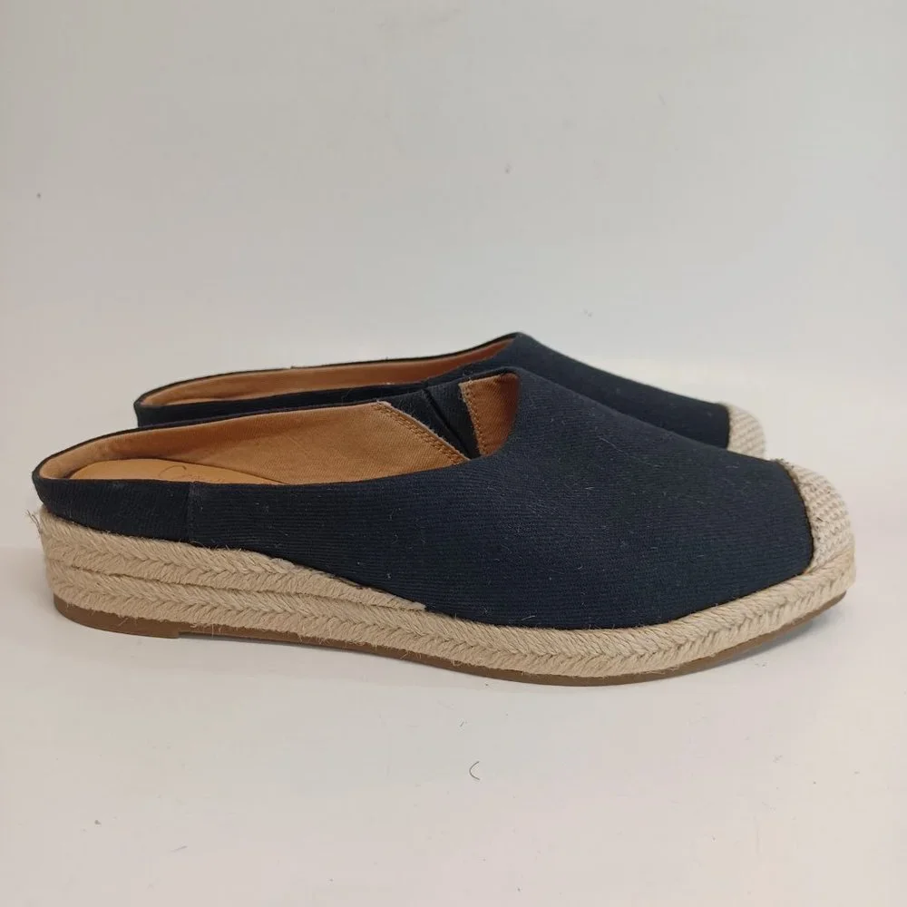 Crown Vintage Espadrille Slides Black Canvas Slip On Womens 6‎ M